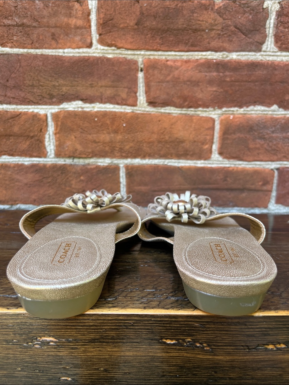 Coach Skye Metallic Champagne Gold Flower Thong Sandals - Picture 6 of 11